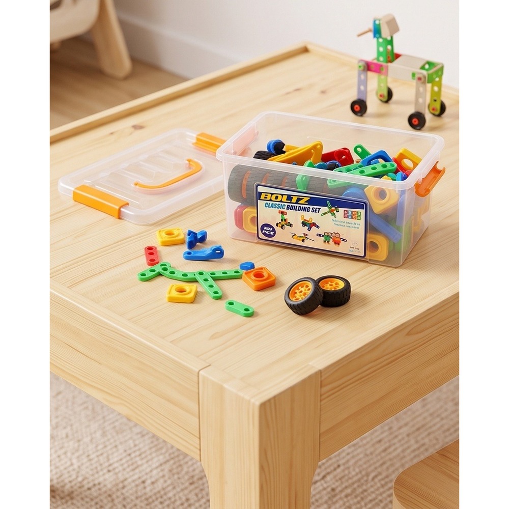 USA Toyz Boltz Classic Building Set 101 Pieces STEM Construction Kids Toy Bin